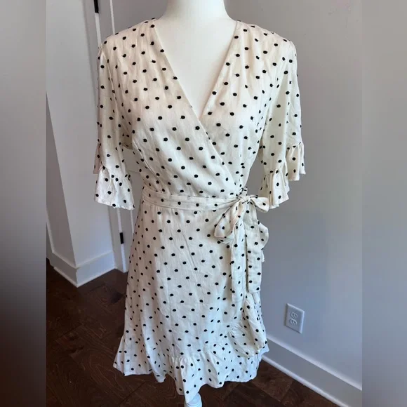 Wayf | Dresses | Wayf Polka Dot Wrap Mini Linen Dress | Poshmark